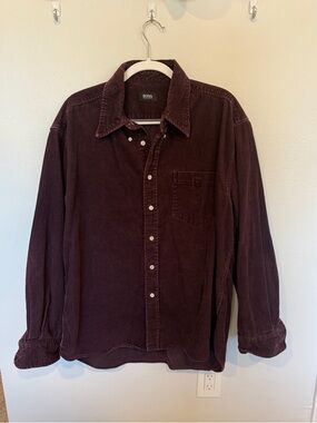 Vintage BOSS Corduroy Button-Down Shirt in Burgundy
